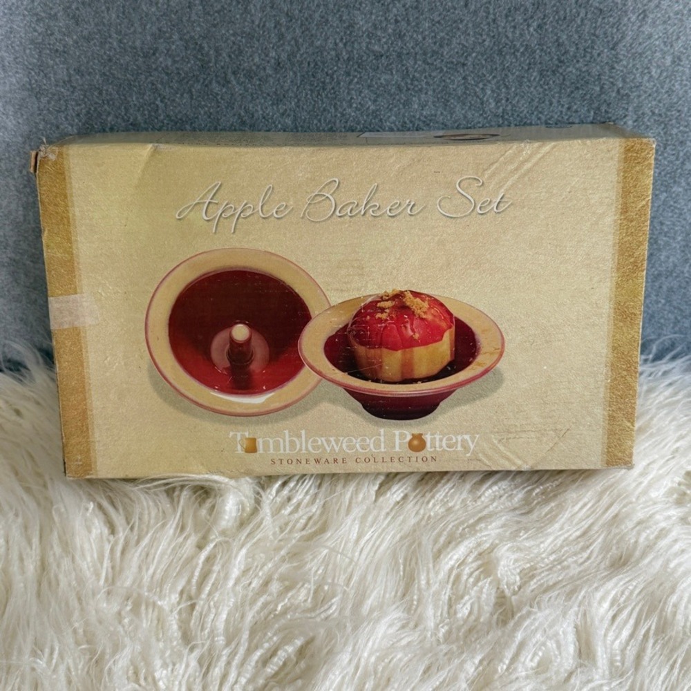 Tumbleweed Pottery Apple Baker Set of 2 Red Stoneware Collection Handcrafted